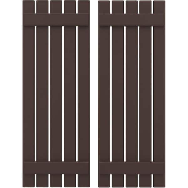 Ekena Millwork 19-1/2 in. W x 72 in. H Americraft 5-Board Exterior Real Wood Spaced Board and Batten Shutters in Raisin Brown