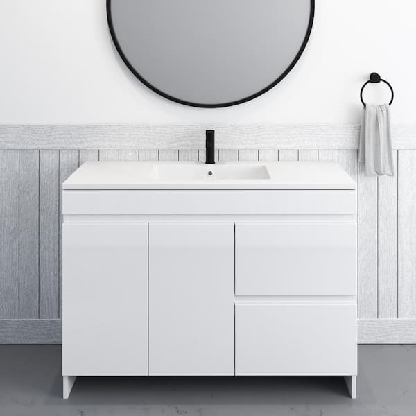 Mace 48 in W x 20 in D x 35 in H Single Sink Bath Vanity Right Side Drawers, Glossy White, Acrylic Integrated Countertop