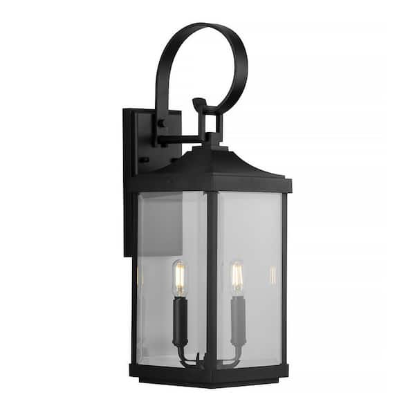 Gibbes Street Collection 2-Light Textured Black Clear Beveled Glass New Traditional Outdoor Medium Wall Lantern Light