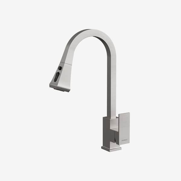 Single-Handle Pull Down Sprayer 16 in. H Kitchen Faucet with 360° Spout Swivel and Dual Spray in Brushed Nickel
