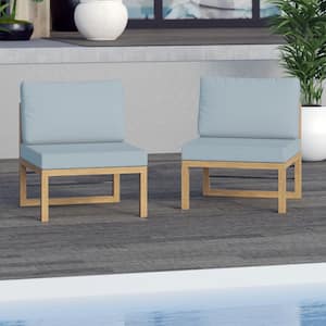 Aluminum Outdoor Sectional Armless Sofa Seats with Spa Blue Cushions (Set of 2)