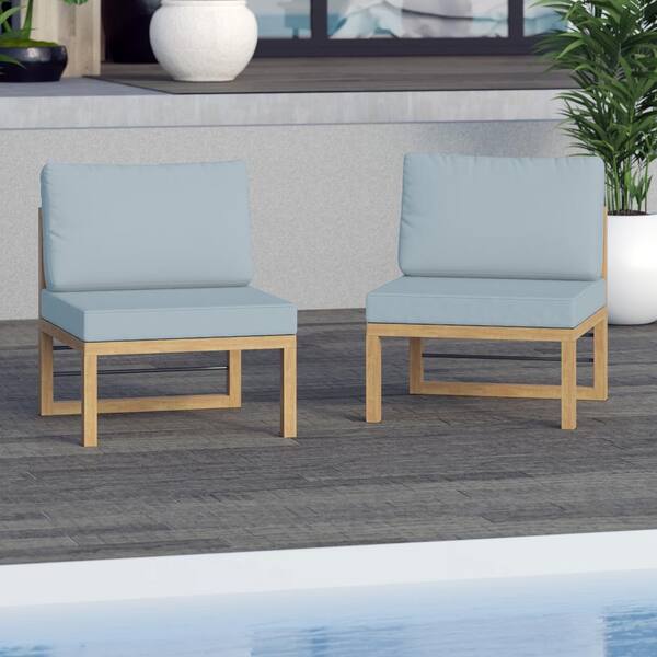 TK CLASSICS Aluminum Outdoor Sectional Armless Sofa Seats with Spa Blue Cushions (Set of 2)