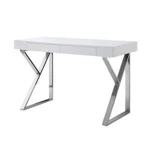 Biaochi White/Chrome Desk with 2-Drawers
