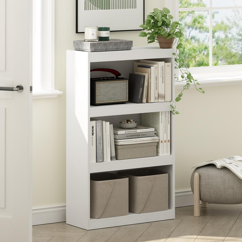 White Adjustable 3-Tier Wooden Shelf Bookcase