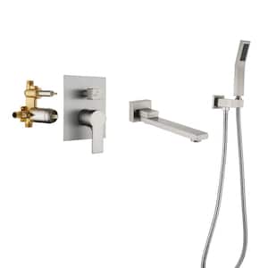 Oberlin Single-Handle Wall Mount Roman Tub Faucet with Swivel Tub Spout and Hand Shower in Brushed Nickel