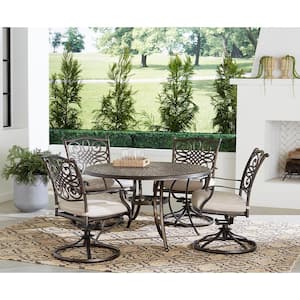 Renditions 5-Piece Aluminum Outdoor Dining Set with Sunbrella Silver Cushions, 4 Swivel Rockers and 48 in. Table