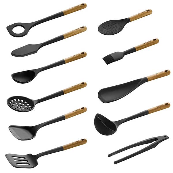 e*r様 【キッチン用品 まとめてセット】Remy STAUB Cutipol STAUB Silicone Black with Wood Handle 11-pc Cooking Utensil Set