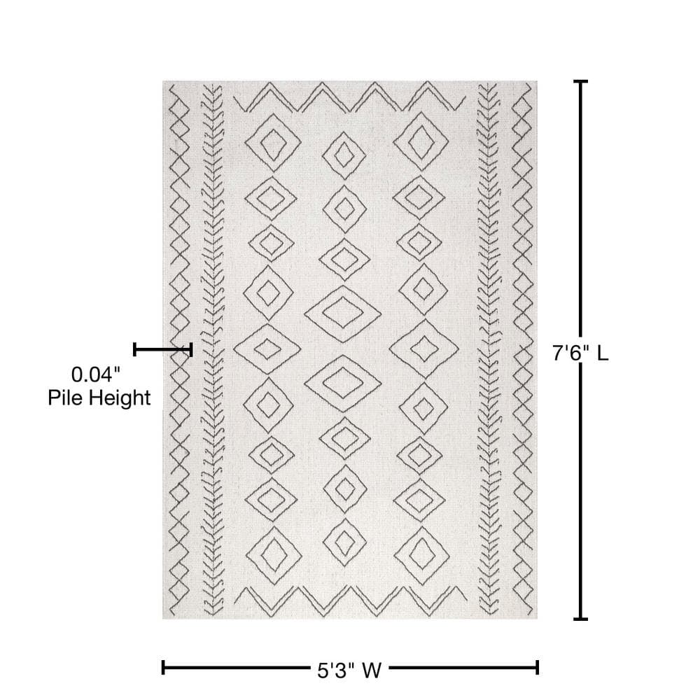 Modern Ivory Geometric 5'3" x 7'6" Synthetic Area Rug