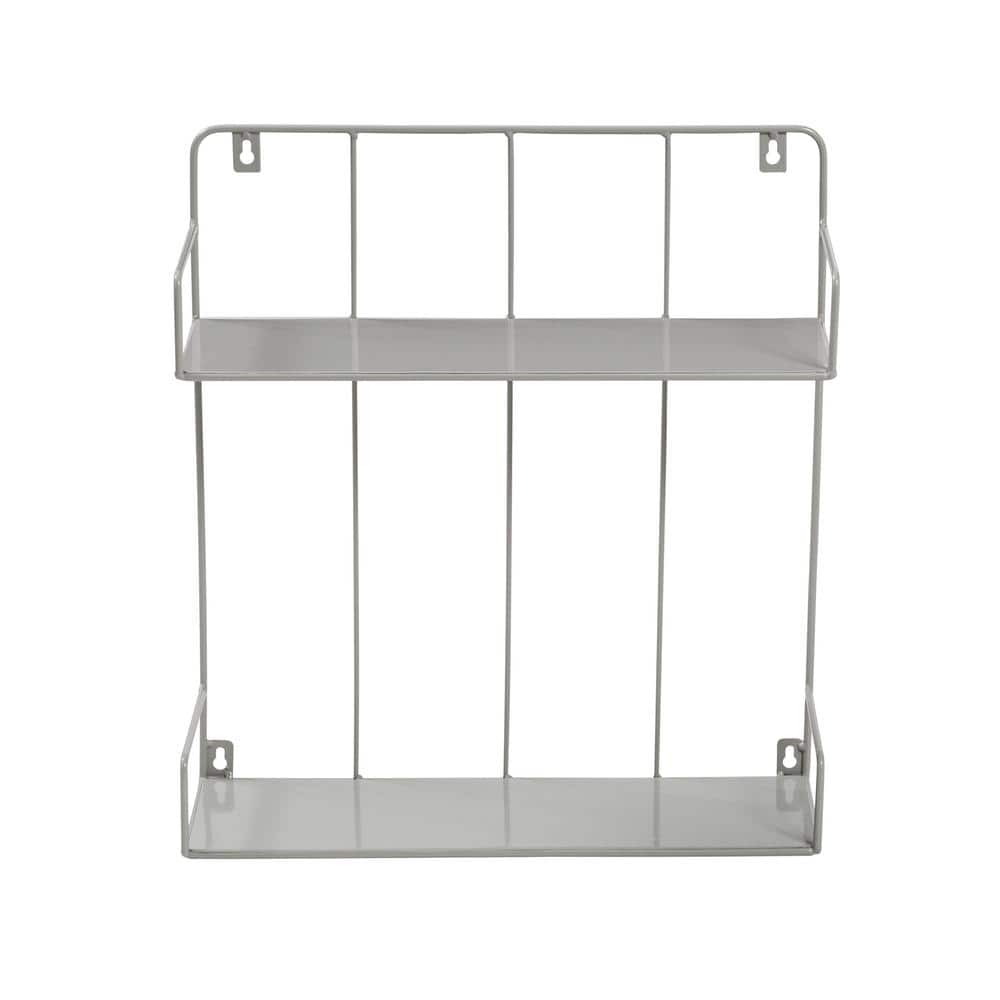 Gray Steel 2-Tier Wall Shelf with Curved Design