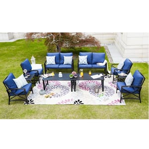 8-Piece Metal Patio Conversation Set with Blue Cushions