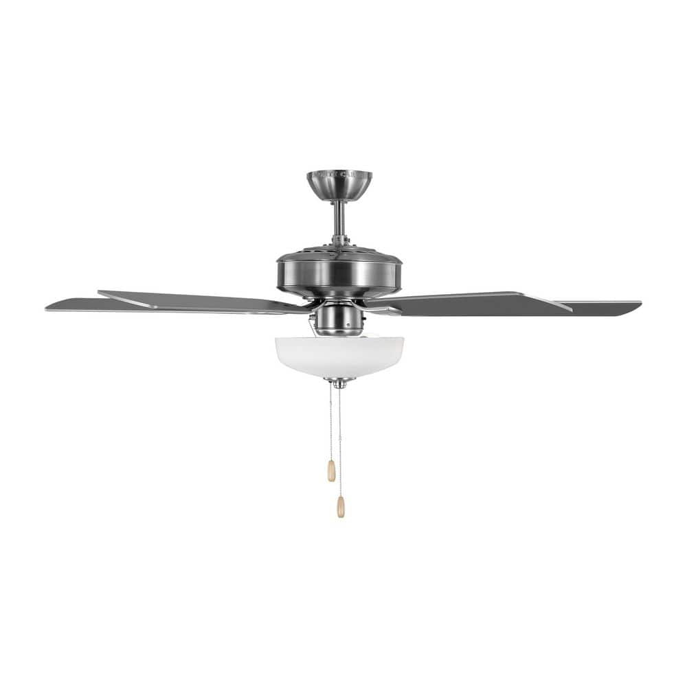 Linden 52" Brushed Steel Ceiling Fan with Matte White Glass Light Kit