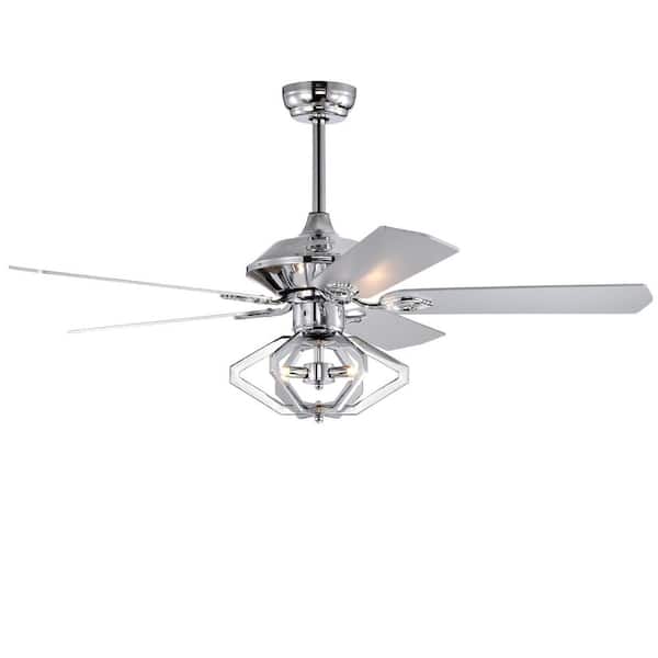 Aetheris 52 in. Indoor Chrome Crystal Ceiling Fan with Lights Reversible Blades 3 Speed Remote Control
