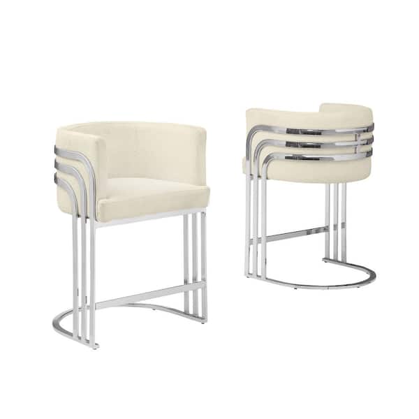 Auron 24 in. Cream Low Back Metal Frame Counter Stool with Teddy Fabric Set of 2