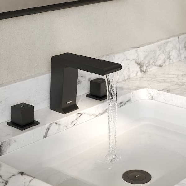 FARNE 8 in. Widespread Double Handles Bathroom Faucet in Matte Black Valve Included (1-Pack)