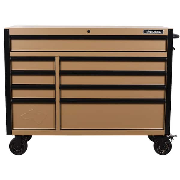 Husky Heavy Duty 52 in. W 9-Drawer Matte Tan Rolling Tool Cabinet