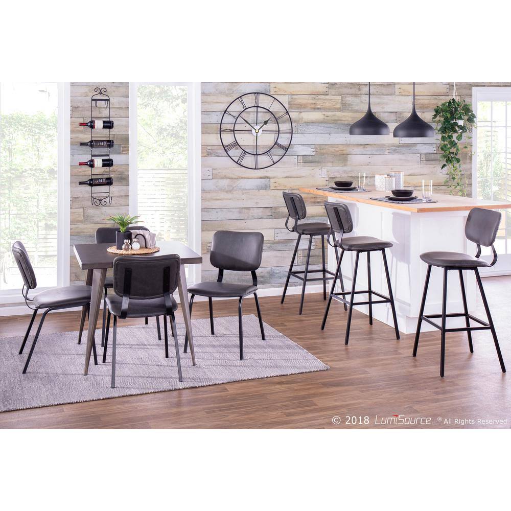 Black Metal and Brown Faux Leather Contemporary Bar Stool