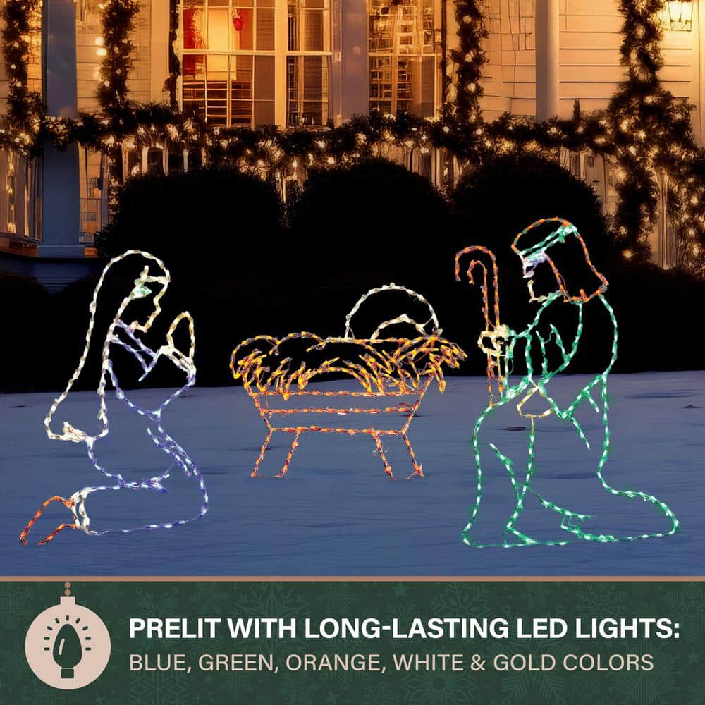 Outdoor Multicolor LED Nativity Set with Powder-Coated Metal Frame