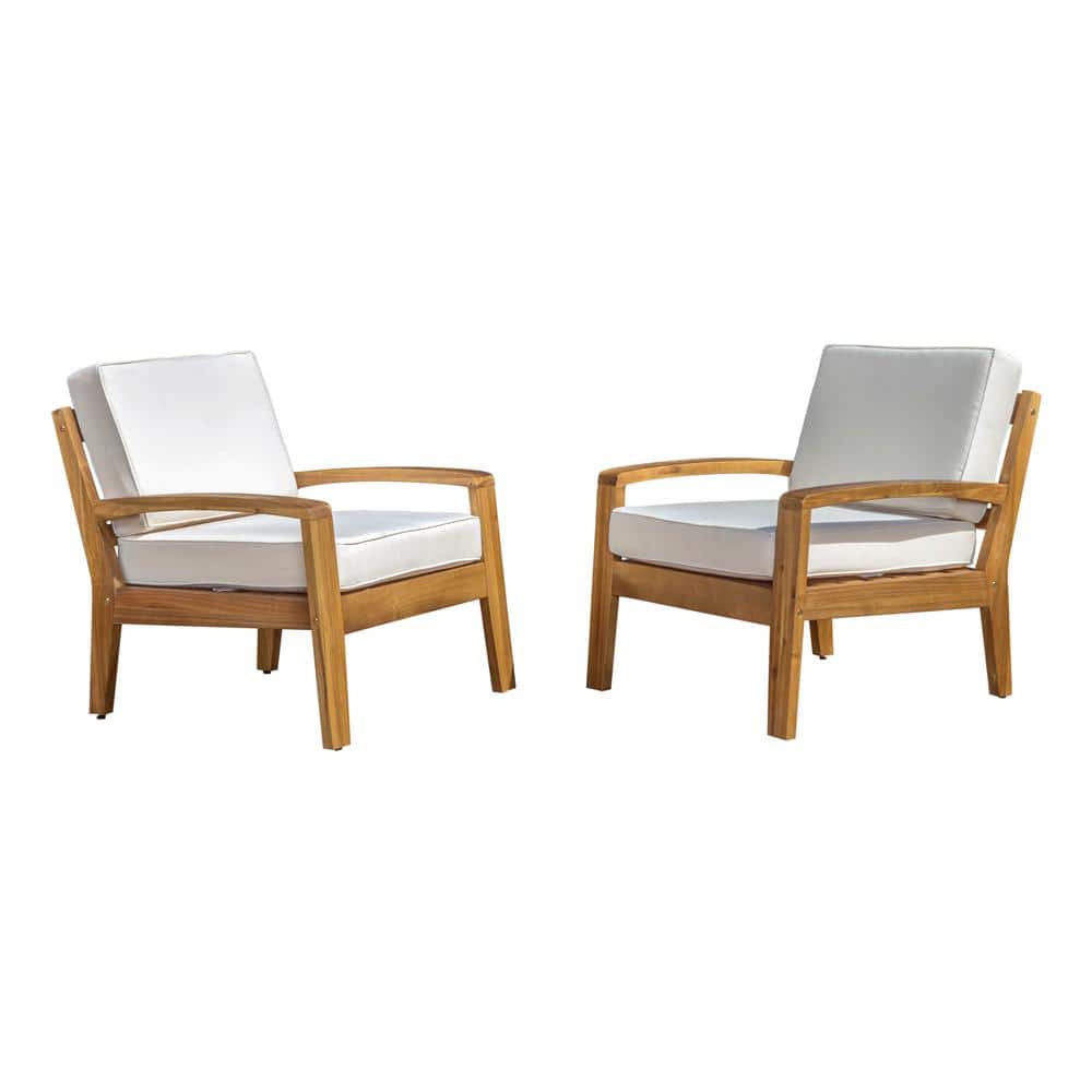 Grenada Teak and Beige Acacia Wood Outdoor Club Chairs with Cushions