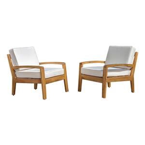 Grenada Teak Finish Stationary Wood Outdoor Lounge Chair with Beige Cushion (2-Pack))