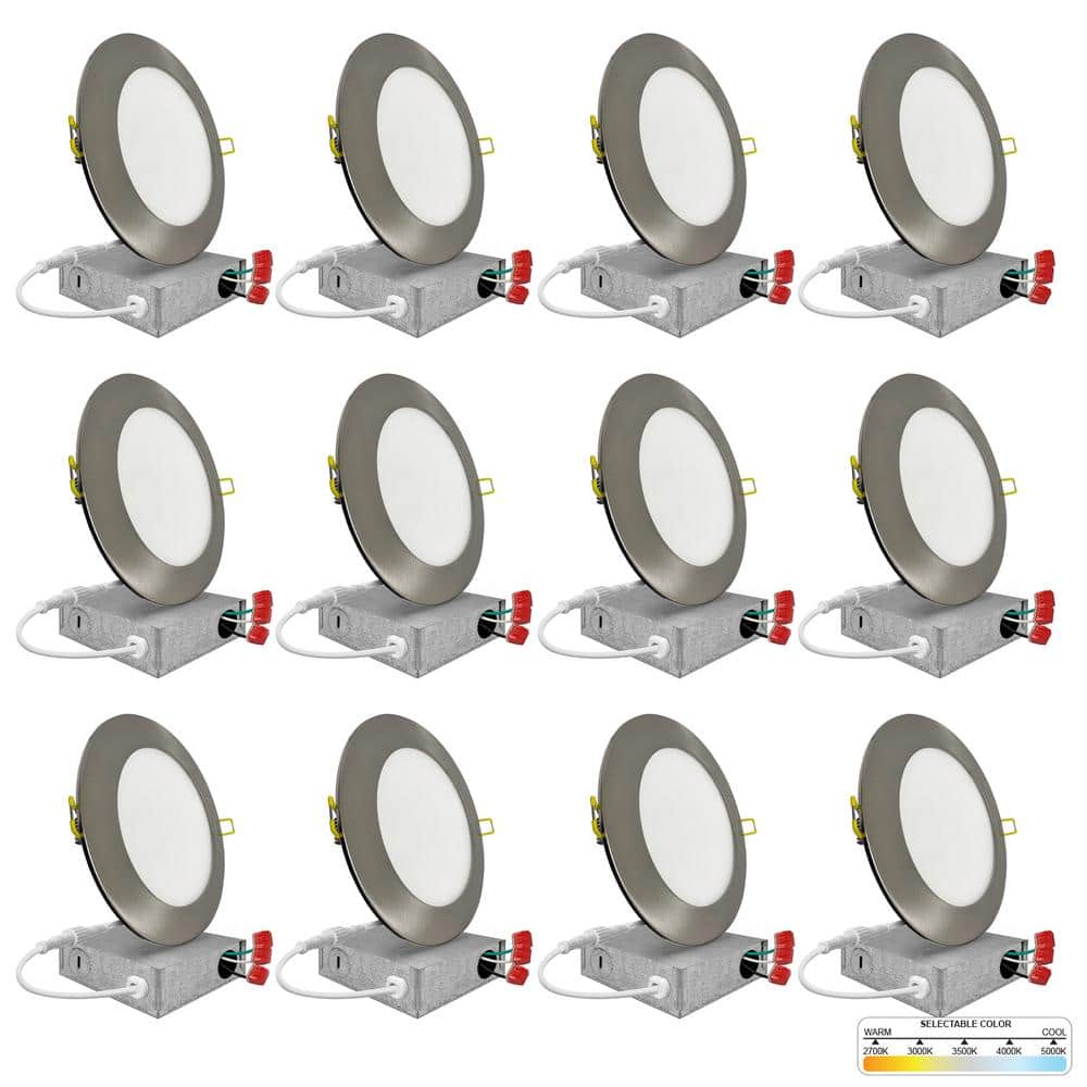 NuWatt Brushed Nickel Ultra Thin LED Recessed Downlight 12-Pack