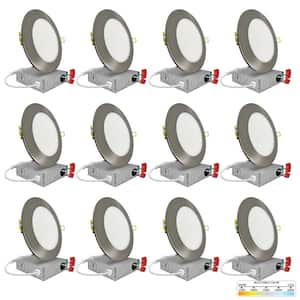 6 in. LED Brush Nickel Round Ultra Slim Canless Integrated LED Recessed Light Kit 5 CCT 2700K - 5000K Dimmable (12-Pack)