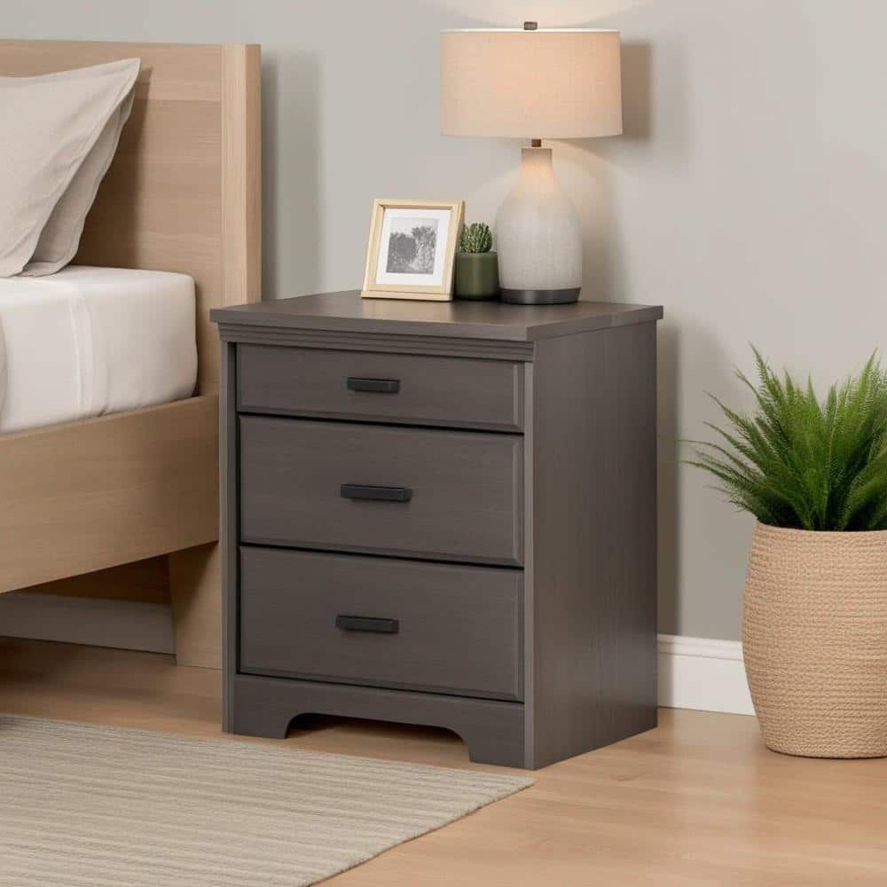 Gray Maple 2-Drawer Nightstand with Charging Station