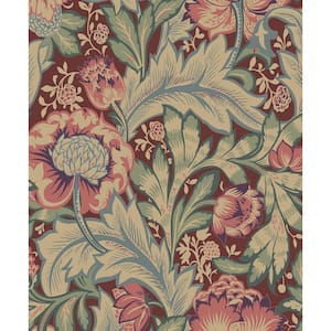 Deep Mauve and Aegean Blue Acanthus Garden Unpasted Nonwoven Paper Wallpaper Roll 57.5 sq. ft.