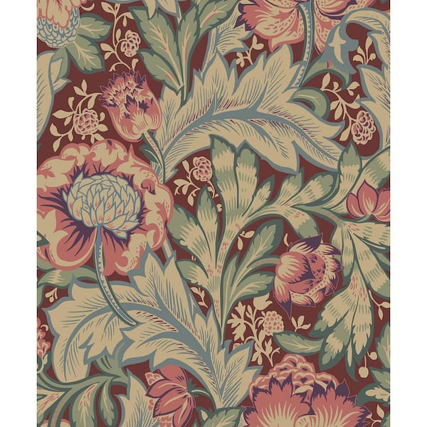 Seabrook Designs Deep Mauve and Aegean Blue Acanthus Garden Unpasted Nonwoven Paper Wallpaper Roll 57.5 sq. ft.