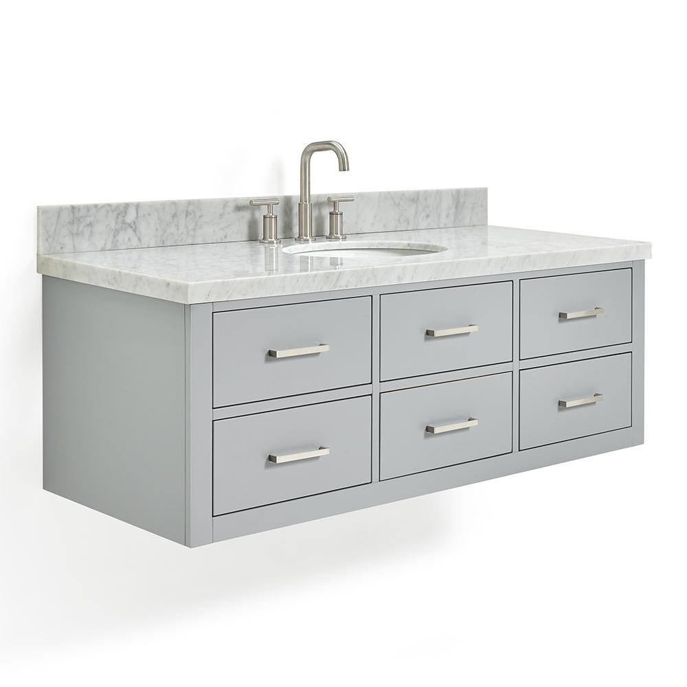Hutton 55" Grey Wall-Mounted Single Basin Vanity with Carrara White Top