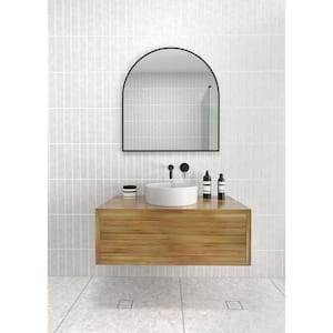 30 in. W x 32 in. H Framed Arched Bathroom Vanity Mirror in Black