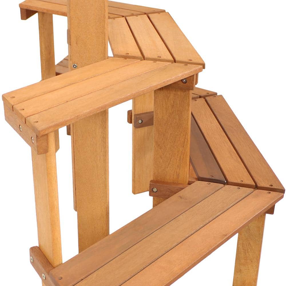 Sunnydaze 3-Tier Meranti Wood Outdoor Plant Stand with Teak Oil Finish