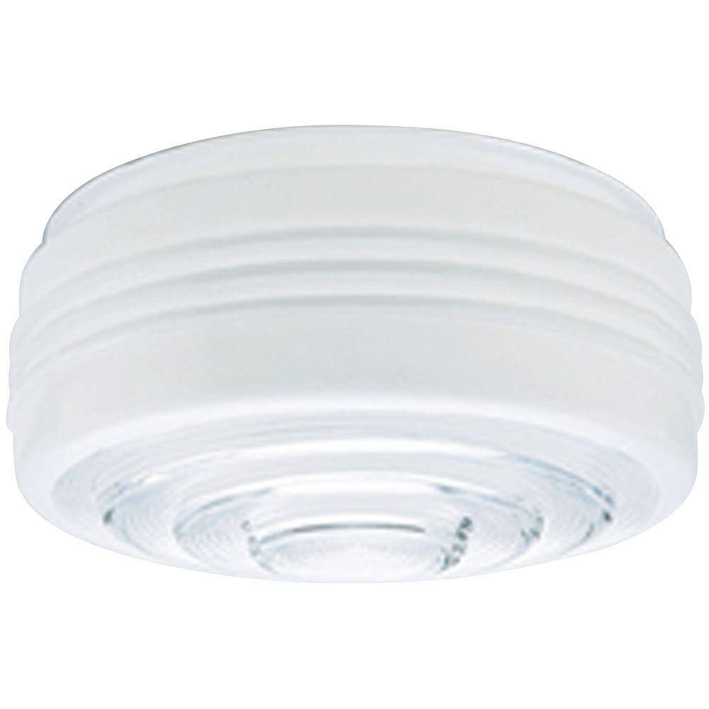 White and Clear Glass Drum Shade with Grooves