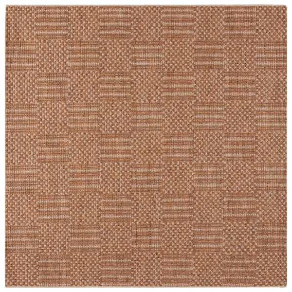 Sisal All-Weather Natural/Brown 7 ft. x 7 ft. Striped Geometric Square Indoor/Outdoor Area Rug