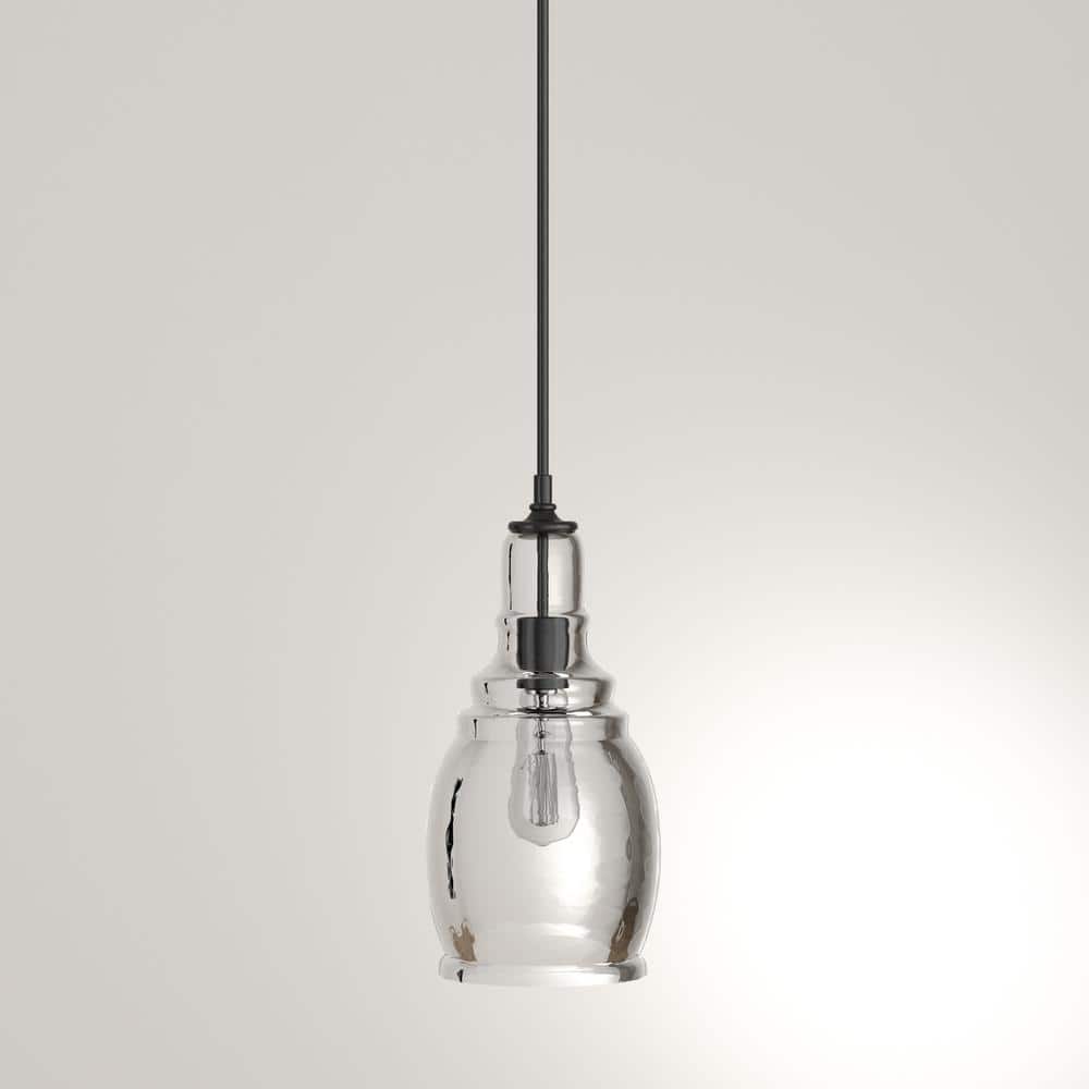 Black Steel Mini Pendant with Tinted Glass Shade