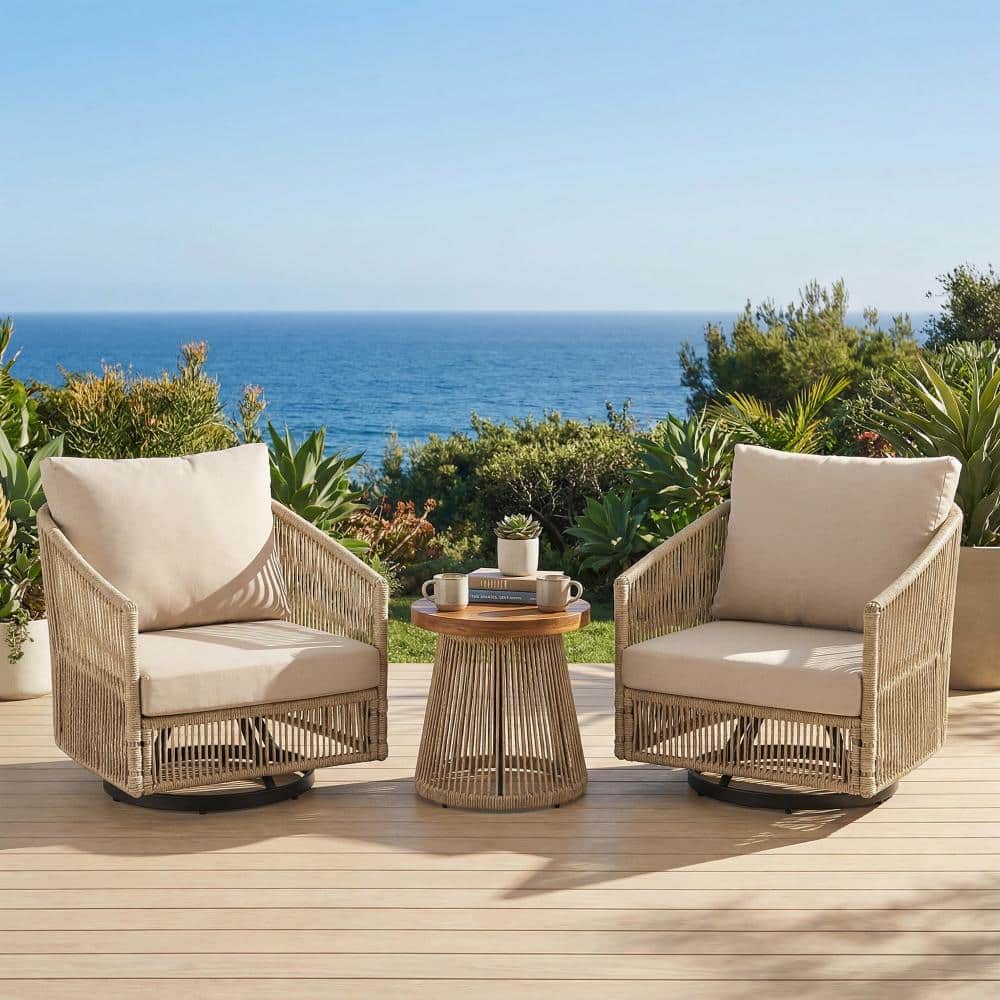 3-Piece Wicker Outdoor Bistro Set with 360° Swivel Chairs & Round Side Table price history on PriceWatchPro