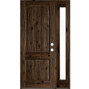 44 in. x 96 in. Rustic knotty alder 2 Panel Left-Hand/Inswing Clear Glass Black Stain Wood Prehung Front Door with RFSL