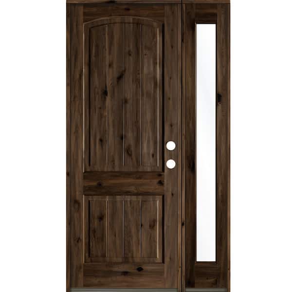 Krosswood Doors 44 in. x 96 in. Rustic knotty alder 2 Panel Left-Hand/Inswing Clear Glass Black Stain Wood Prehung Front Door with RFSL
