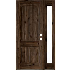 46 in. x 96 in. Rustic knotty alder 2 Panel Left-Hand/Inswing Clear Glass Black Stain Wood Prehung Front Door with RFSL