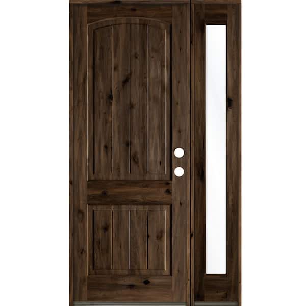 Krosswood Doors 46 in. x 96 in. Rustic knotty alder 2 Panel Left-Hand/Inswing Clear Glass Black Stain Wood Prehung Front Door with RFSL