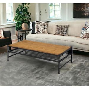 47 in. Gold, Clear Rectangle Wood Coffee Table with Shelves, Storage