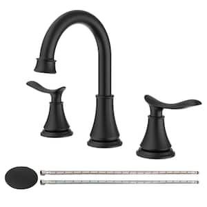 8 in. Widespread 2 Handle Bathroom Faucet with Pop Up Drain and Supply Hoses in Matt Black