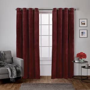 Saaria Burgundy 54"W Grommet Velvet Curtain Top Eyelets Window/Door Drapes 