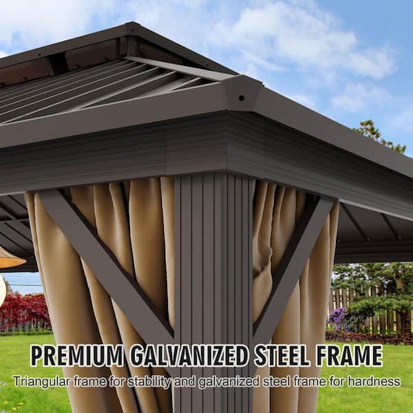 14 ft. x 24 ft. Outdoor Hardtop Gazebo with Double Roof, Galvanized Frame, Mesh and Curtains