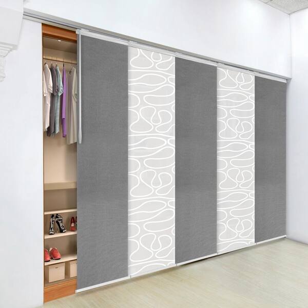 FINE FIXTURES Storm Swirl 58 in. - 110 in. W x 94 in. L Adjustable 5- Panel White Single Rail Panel Track with 23.5 in. Slates
