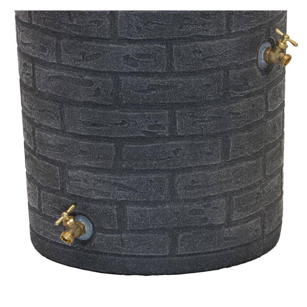 Impressions Downton 50 Gallon Dark Granite Plastic Rain Barrel with Planter