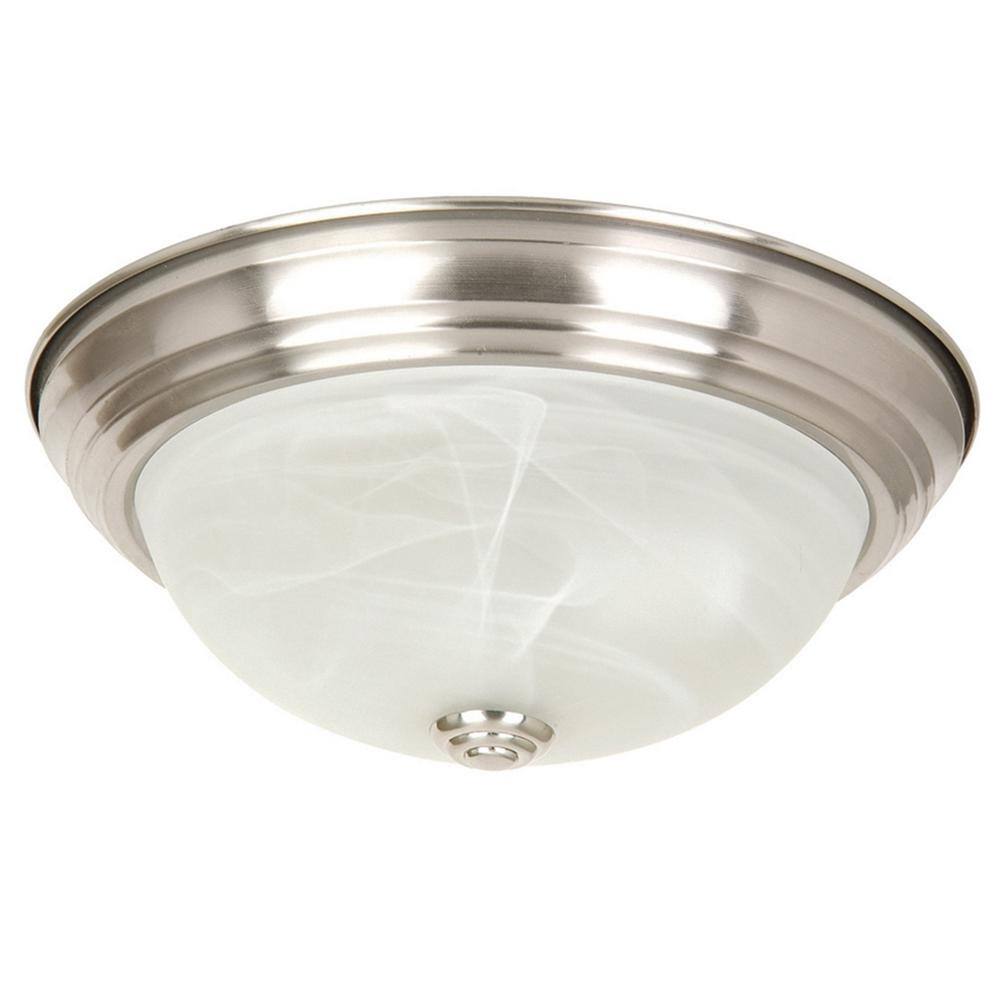 Satin Nickel 13" Flush Mount with Marble Glass Shade