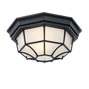 11.42 in. 1-Light Black Standard Bowl Flush Mount with Frosted Glass Shade