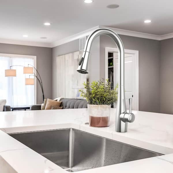 Homlux Single Handle Pull Down Sprayer Kitchen Faucet With Dual Function In Chrome