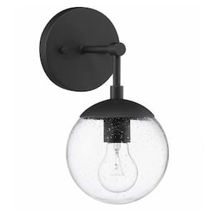 Gracelyn 1-Light Matte Black Wall Sconce with Clear Seedy Glass Shade