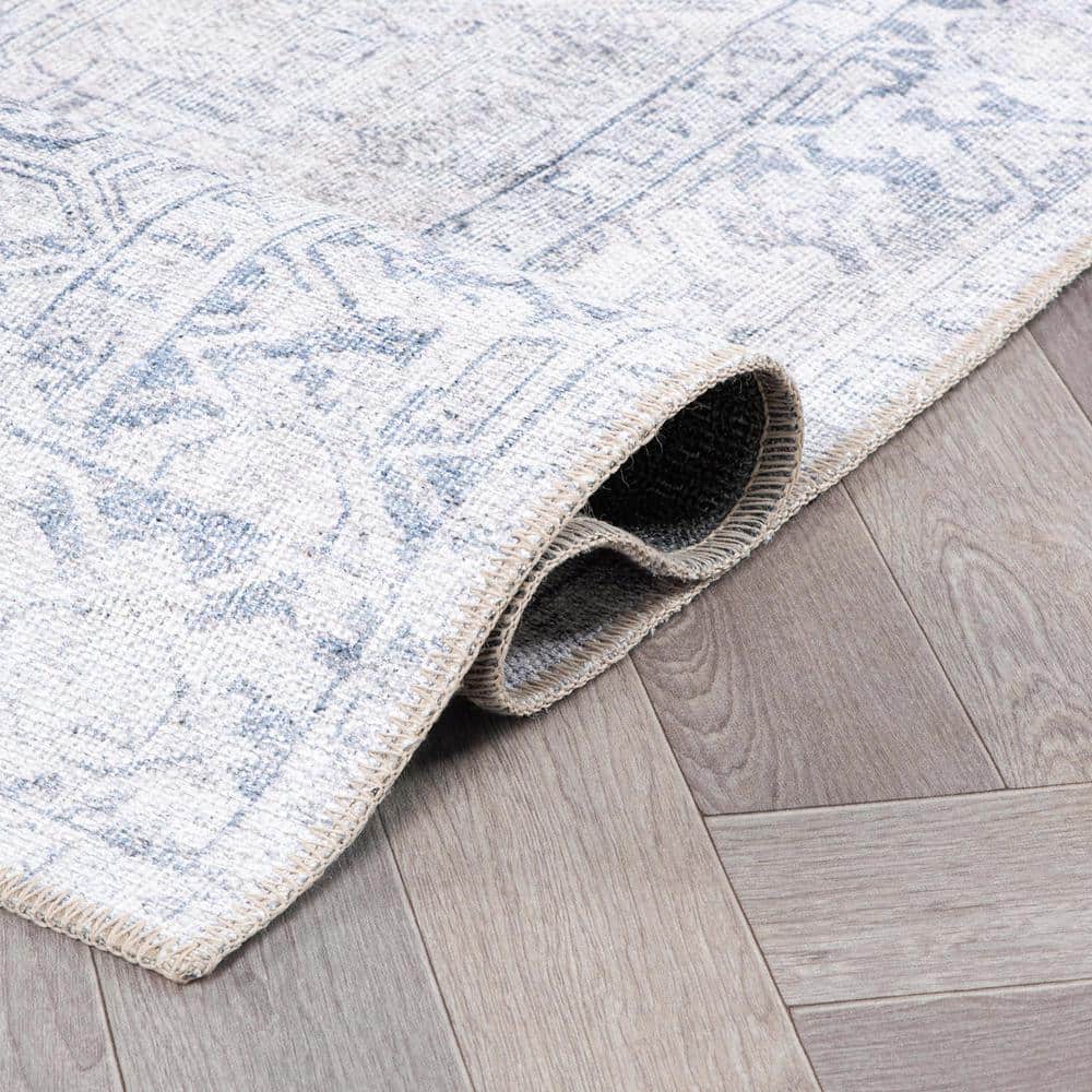 Amber Blue 2' x 3' Vintage Boho Medallion Machine Washable Non-Slip Area Rug
